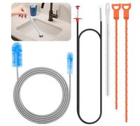 Prebarfun 5PCS Drain Unblocker Tool, Double Ended Nylon Pipe Cleaner Brush 61inch & Claw Grabber Tool 79inch, Reusable Sink Unblocker Brush for Bathroom, Toilet, Kitchen, Plug and Hole