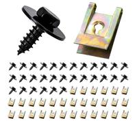 Prebarfun 60Pcs Screw and Nut Clip Kit, 30 Set Auto Body Screws, Fixed Auto Car Body Fender Screws,U Type Fastener Clip for Car Wheel Arch Cover Undertray Fender,Stainless Steel Sheet Metal Nut
