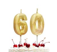 Prebarfun 60th Birthday Candles, Gold Number Candles 60, Happy Birthday Cake Toppers for Parties Weddings Company Anniversaries