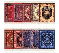 Preboun 10 Pieces Rug Table Coasters Oriental Table Drink Holders Tassel Carpet Coasters Oriental Design Fabric Carpet Drink Mats for Coffee Table Desk Mug Cup Kitchen Bar Decor, 10 Mix Colors