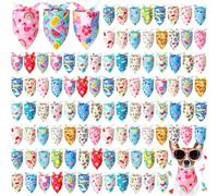 Preboun 100 Pieces Summer Bandanas for Dogs Bulk Hawaiian Dog Bandanas Fruit Kerchief Set for Summer Puppy Small Medium Large Pets Costume Accessories