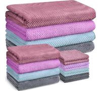 Preboun 12 Pcs Bath Towels and Washcloths 4 Sets Microfiber Bathroom Beach Pool Towel Set Quick Dry Coral Velvet Highly Absorbent for Fitness Sports Shower Travel Spa Hotel(4 Colors)
