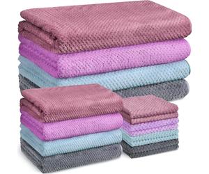 Preboun 12 Pcs Bath Towels and Washcloths 4 Sets Microfiber Bathroom Beach Pool Towel Set Quick Dry Coral Velvet Highly Absorbent for Fitness Sports Shower Travel Spa Hotel(4 Colors)