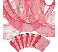 Preboun 12 Pcs Halloween Creepy Cloth 30 x 72 in Evil Circus Decorations Scary Haunted Gauze Cloth Spooky Halloween Hanging Decorations for Doorways Outdoor Yard House Wall (Red Beige)