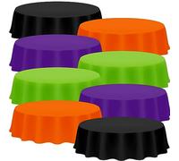 Preboun 12 Pcs Halloween Round Tablecloth 84 Inch Disposable Plastic Table Cloth Waterproof Decorative Table Cover for Parties Dining Wedding Anniversary, Orange, Black, Purple, Green