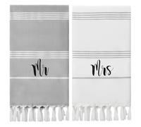 Preboun 2 Pcs Mr and Mrs Turkish Beach Towels Decorative Mr and Mrs Gift Embroidery Stripe Turkish Beach Towels for Honeymoon Newlywed Couple Wedding Gift 71 * 39 inch(Grey, White)