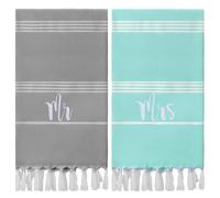 Preboun 2 Pcs Mr and Mrs Turkish Beach Towels Honeymoon Essentials