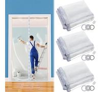 Preboun 3 Sets Magnetic Dust Barrier Zipper Door Kit 4' x 7.5' Construction Barriers Dust Door Plastic Doorway for Construction Self Closing Curtain for Doorways Room (White)