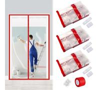 Preboun 3 Sets Magnetic Dust Barrier Zipper Door Kit 4' x 7.5' Construction Barriers Dust Door Plastic Doorway for Construction Self Closing Curtain for Doorways Room (Red)