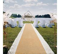 Preboun 3ft x 30 ft Natural Burlap Wedding Runner Aisle Outdoor for Wedding Ceremony Wide Aisle Runner with Lace Jute Rustic Burlap Decorations Outdoor Beach Garden Church