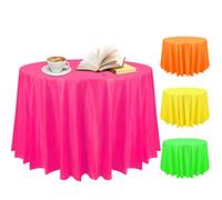 Preboun 4 Pack Neon Party Plastic Tablecloth 84 Inch Round Table Cover Decorative Round Tablecloth Large Disposable Tablecloth Circle Table Cover for Party Wedding Birthday Decorations, 4 Colors
