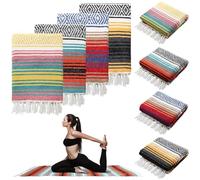 Preboun 4 Pcs Large Mexican Yoga Blanket Pack 45 x 70 Inch Thick Woven Camping Picnic Beach Car Travel Throw Blanket Outdoor Patio Mat Towel(Yellow, Blue, Orange Green, Pink Blue)