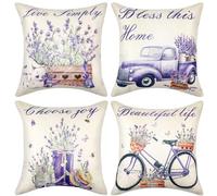 Preboun 4 Pcs Square Lavender Pillow Covers Set 18 x 18 Inch Purple Flower Throw Pillow Case French Country Pillow Covers Outdoor Throw Pillowcase Decorative Cushion Case for Bedroom Couch Sofa Decor