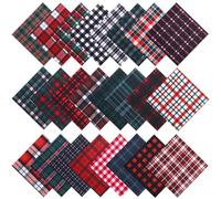 Preboun 50 Pcs 8 x 8 inches Christmas Fabric Squares 25 Styles Buffalo Plaid Check Polyester Fabric Squares Precut Buffalo Xmas Tartan Scraps for DIY Christmas Sewing Home Party Art Craft