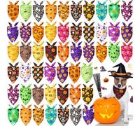 Preboun 50 Pcs Halloween Dog Bandanas Bulk Halloween Bandanas for Dogs Pumpkin Ghost Triangle Doggie Bibs Scarfs for Small Medium Large Pets Costume Accessories (19.7 x 13.8 x 13.8 Inch)