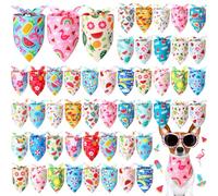 Preboun 50 Pcs Hawaiian Dog Bandanas Bulk Summer Themed Bandanas for Dogs Pet Kerchief Scarf Bibs for Hawaiian Small Medium Pet Large Puppy Costume Accessories
