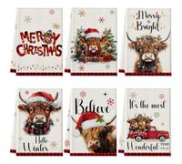 Preboun 6 Pcs Christmas Highland Cow Kitchen Towels Buffalo Plaid