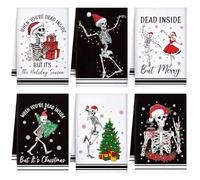 Preboun 6 Pcs Gothic Christmas Kitchen Towels Black and White Dish Cloth Xmas Skeleton Hand Towels Decorative Farmhouse Tea Cloth Absorbent for Holiday Kitchen Bathroom Decor