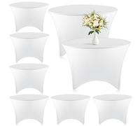 Preboun 8 Pack 48 Inch/ 4 FT Spandex Round Tablecloth Fitted Stretch Tablecloth Elastic Table Cover for Wedding Party Restaurant Banquet Cocktail and Halloween (White)