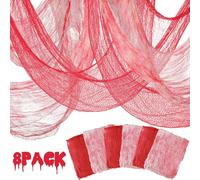 Preboun 8 Pcs Halloween Creepy Cloth 30 x 72 in Halloween Evil Circus Decorations Scary Haunted Gauze Cloth Spooky Halloween Hanging Decorations for Doorways Outdoor Yard House Wall (Red Beige)