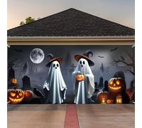 Preboun Halloween Ghost Garage Door Decorations 7 x 16 ft Witch Ghost Door Cover Hanging Halloween Garage Banner Cauldron Backdrop Mural for Home Outdoor Indoor Spooky Party Wall Window Yard