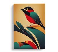 Precious Bird Abstract Peach, Peach, Green Canvas Print | Gallery Wrapped 30mm Frame Wall Art | 30x20 inches | Ready to Hang | Abstract Animals Picture | Living Room Bedroom Lounge Office