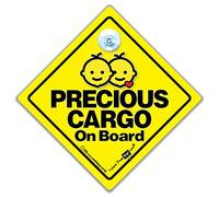 Precious Cargo On Board Car Sign Red Heart, Baby on Board Sign with Suction Cup Attachment in Yellow with Black Text
