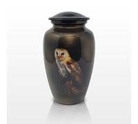 PRECIOUS HANDICRAFT Aluminium Cremation Urn for Human Ashes Adult Size - Owl Scenic Design, Multicolour Finish,Memorial Urn with Secure Lid for Home Display & Remembrance (Large 10.5 Inch)