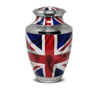 PRECIOUS HANDICRAFT Aluminium Cremation Urn for Human Ashes Adult Size - UK Flag Design, Multicolour Finish, Large Memorial Urn (1.3 kg) with Secure Lid for Home Display and Offices (10.5 Inch)