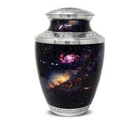 PRECIOUS HANDICRAFT Aluminium Cremation Urns for Ashes Adult | Decorative Urn for Human Ashes Female & Male, Space Galaxy Aluminium Keepsake Urn with Secure Lid (Large 26.5 cm)