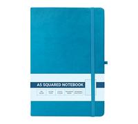 PRECIOUS LONDON A5 Squared Paper Notebook, Hard Cover and Elastic Closure Grid Paper Journal 120 GSM Paper Notepad with Rear Pocket Two Page Marker Ribbons (Turquoise)