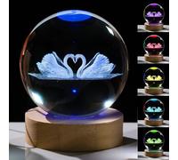 Precious Memorial 3D Swan Gifts for Women - Crystals Ball 3.14'' Swan Figurines Glass Animals Figurine Decor Stuff for Anniversary Birthday & Best Friend Keepsake Paperweight