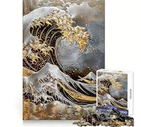 Precious Metal Japan Wave Jigsaw Puzzle 1000 Piece for Adults Strong Logic Toy Anxiety Relief Clear Edge Festival Gift (38x52cm)