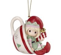 Precious Moments 201014 Cheers to A Sweet Holiday Annual Elf Bisque Porcelain Ornament, Multicolored