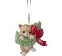 Precious Moments 2024 Dated Cat Ornament | Hanging Out for The Holidays Dated 2024 Cat Bisque Porcelain Ornament | Cat Christmas Decor & Gifts