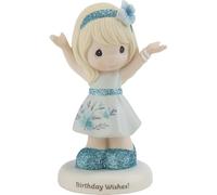 Precious Moments 216003 Delightful Birthday Wishes Figurine - Blonde Hair/Light Skin, A Detailed Bisque Porcelain Showpiece