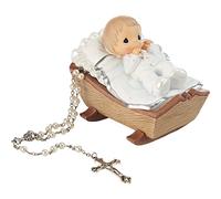 Precious Moments Baby in Cradle Baptism Rosary Box with White Rosary - Boy