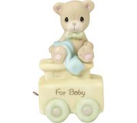 Precious Moments Birthday Train, Baby's First Bisque Porcelain Figurine, Adorable Blue Caboose, 4 Inches