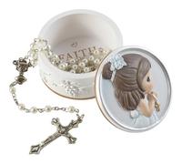 Precious Moments Box with Rosary, Plastic Resin Metal, Multicolored, One Size