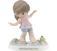 Precious Moments Girl Walking Across Stream with Stepping Stones Figurine - Brunette