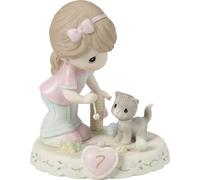 Precious Moments, Growing In Grace, Age 7, Bisque Porcelain Figurine, Brunette Girl, 154034B