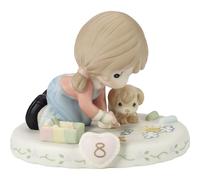 Precious Moments, Growing In Grace, Age 8, Bisque Porcelain Figurine, Brunette Girl, 154035B