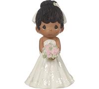 Precious Moments Perfect Couple Bride, Black Hair With Dark Skin Tone Bisque Porcelain Wedding Figurine & Cake Topper, 172067