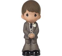 Precious Moments Perfect Couple Groom, Brown Hair With Medium Skin Tone Bisque Porcelain Wedding Figurine & Cake Topper, 172066