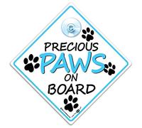 Precious Paws On Board - Blue Dog Car Sign, High Visibility Dog Car Sign With Suction Cup - 14cm x 14cm x 2cm