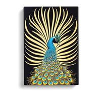 Precious Peacock Black, Peach, Peach Canvas Print | Gallery Wrapped 30mm Frame Wall Art | 30x20 inches | Ready to Hang | Contemporary Still Life Picture | Living Room Bedroom Lounge Office