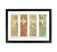 Precious Stones by Alphonse Mucha Framed Print | A2 Black Framed Wall Art | Ready to Hang | Modern Nature Picture | Living Room Bedroom Lounge Office