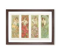 Precious Stones by Alphonse Mucha Framed Print | A2 Walnut Framed Wall Art | Ready to Hang | Modern Nature Picture | Living Room Bedroom Lounge Office