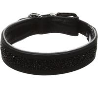 Precious Stones Pet Leather Dog Collar Adjustable Sparkle Black Large