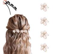 PreciRise 4 Pcs Small Mini Pearl Claw Clips with Flower Design, Sweet Artificial Bangs Clips Decorative Hair Accessories for Women Girls, Double Sided Flower Color S